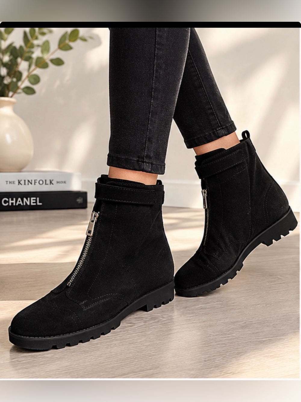 Theory Suede Black Combat Boots Size 9